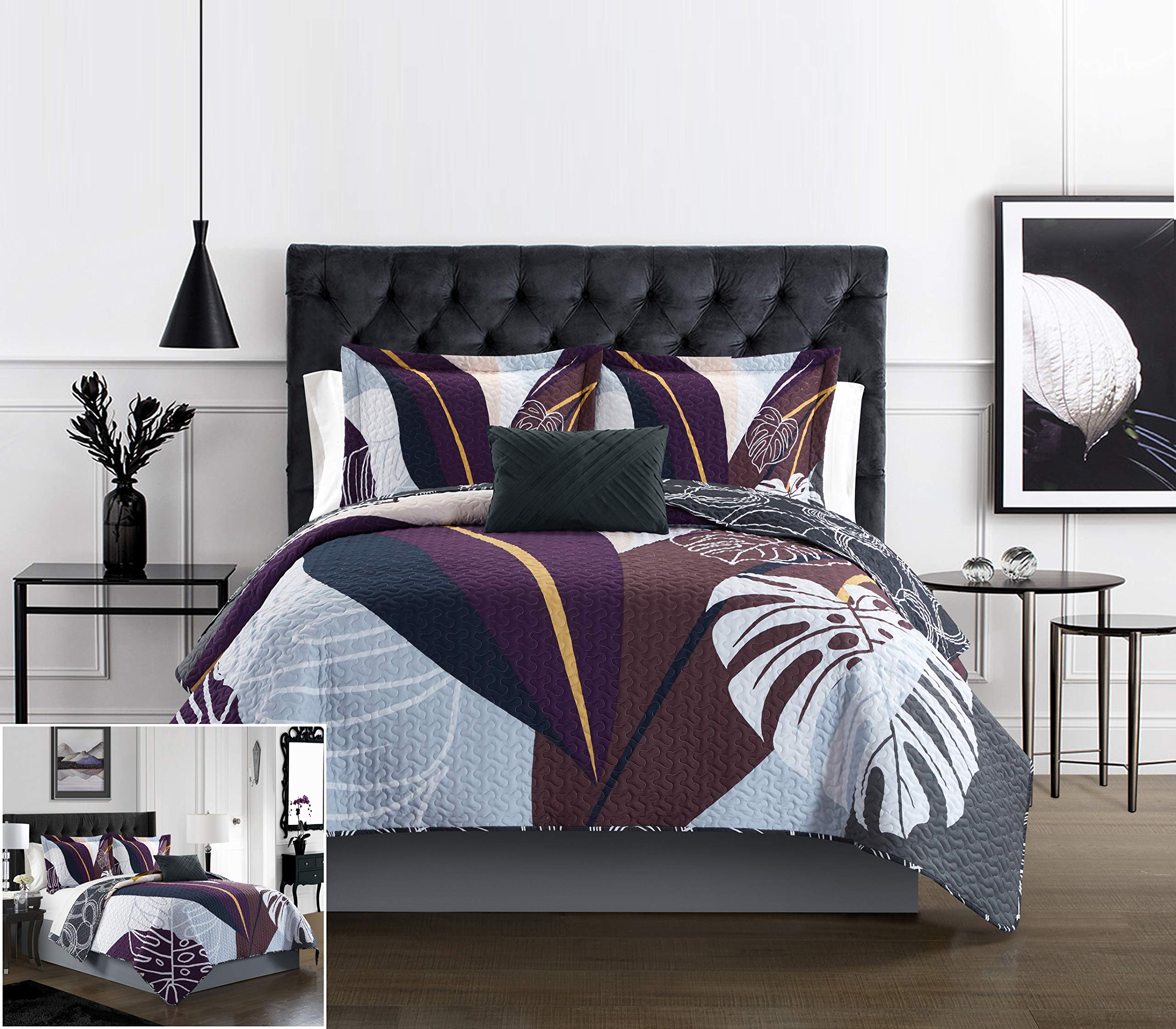 Chic Home Aello 4 Piece Quilt Set Large Scale Abstract Floral Pattern Print Bedding-Decorative Pillow Shams Included, King, Mult